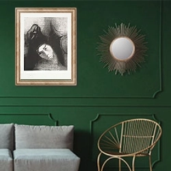 «Antoine Quel est le but de tout cela Le Diable Il n'y a pas de but! from La Tentation de Sainte-Anto» в интерьере классической гостиной с зеленой стеной над диваном
