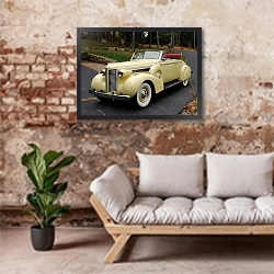 «Buick Special Convertible '1938» в интерьере гостиной в стиле лофт над диваном
