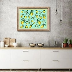 «Композиция с лимонами на голубом» в интерьере современной кухни над раковиной