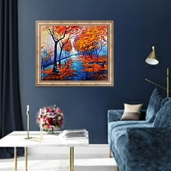 «Осенний сквер» в интерьере в классическом стиле в синих тонах