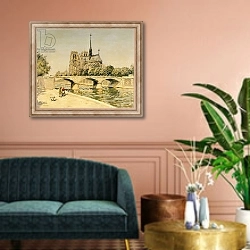 «Notre Dame and the Seine» в интерьере классической гостиной над диваном