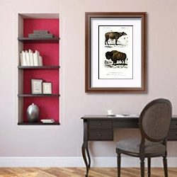 «Корова (Bos brachyceros) и Бизон (Bos americanus)» в интерьере кабинета в классическом стиле над столом