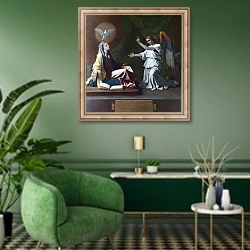 «Благовещение 9» в интерьере гостиной в зеленых тонах