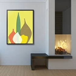 «Абстрактные вазы в теплой цветовой палитре 2» в интерьере в стиле минимализм у камина