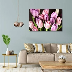 «Тюльпаны 2» в интерьере современной гостиной с голубыми стенами