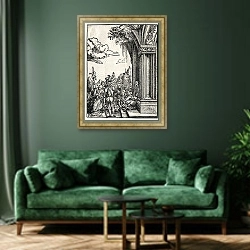 «The Massacre of the Innocents» в интерьере зеленой гостиной над диваном