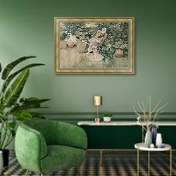 «Женщина, сидящая в саду» в интерьере гостиной в зеленых тонах