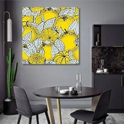 «Эскиз с лимонами» в интерьере современной кухни в серых цветах