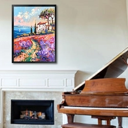 «Lavender coast of the Mediterranean Sea» в интерьере классической гостиной над камином