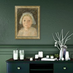 «Tiny White Cap» в интерьере прихожей в зеленых тонах над комодом