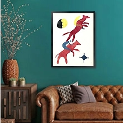 «Hot Printing» в интерьере гостиной с зеленой стеной над диваном