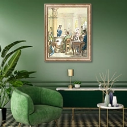 «The Cafe de Commerce, from 'Tableau de Paris'» в интерьере гостиной в зеленых тонах
