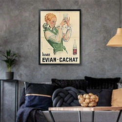 «Buvez Evian-Cachat» в интерьере гостиной в стиле лофт в серых тонах