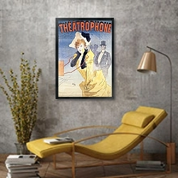 «Poster Advertising the 'Theatrophone'» в интерьере в стиле лофт с желтым креслом