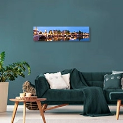 «Голландия. Амстердам. Синий мост» в интерьере современной гостиной в бирюзовых тонах