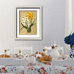 «Нарцисс полиантовый 1.Гранд Монарк. 2. Гранд Солей Д'Ор» в интерьере столовой в стиле прованс над столом