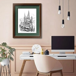 «Cathedral of St. George, Limburg-On-The-Lahn vintage engraving» в интерьере кабинета в бежевых тонах