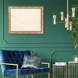 «Båt på stranden, Byrtevatn» в интерьере в классическом стиле с зеленой стеной