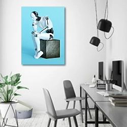«Робот в позе мыслителя» в интерьере современного офиса в минималистичном стиле