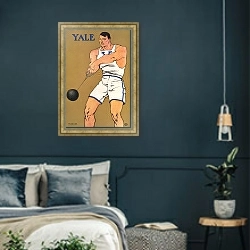 «Йельский университет» в интерьере классической спальни с темными стенами