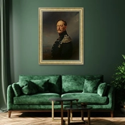 «Nicholas I, 1852» в интерьере зеленой гостиной над диваном