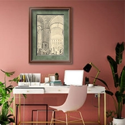 «Interior of Halle aux Blés, Paris [The Corn Exchange]» в интерьере современного кабинета в розовых тонах