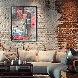 «CIRCLE PLUS.2020» в интерьере гостиной в стиле лофт с кирпичной стеной