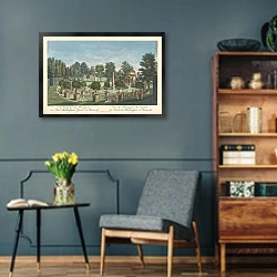 «A View of the Orangerie in Lord Burlington’s Garden at Chiswick» в интерьере гостиной в стиле ретро в серых тонах