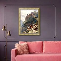 «Tyrolese Hunters» в интерьере гостиной с розовым диваном