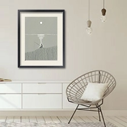 «A lonely fishman» в интерьере белой комнаты в скандинавском стиле над комодом