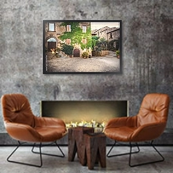 «Древние улицы городка Чивита ди Баньореджо в Италии» в интерьере в стиле лофт с бетонной стеной над камином