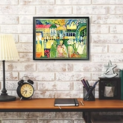 «Women in Crinolines, 1909» в интерьере кабинета в стиле лофт над столом