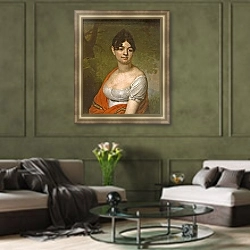 «Женский портрет. 1805» в интерьере гостиной в оливковых тонах
