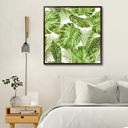 «Тропические листья» в интерьере белой спальни в скандинавском стиле