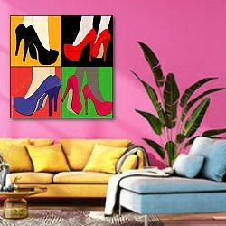«Женские ноги в туфлях» в интерьере яркой красочной гостиной в стиле поп-арт
