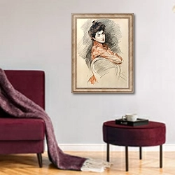 «Portrait Of Elisabeth Van Biema» в интерьере гостиной в бордовых тонах