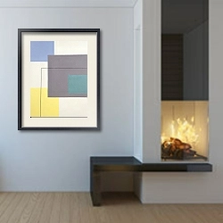 «Geometry. Blue and Yellow Mood. Free spirit 1» в интерьере в стиле минимализм у камина