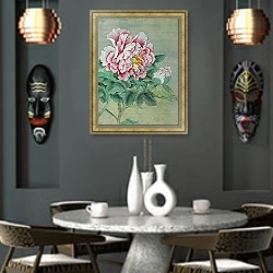 «Нежно-розовый цветок пиона с бутоном» в интерьере в этническом стиле над столом