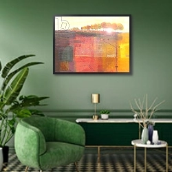 «Sunrise, 2011» в интерьере гостиной в зеленых тонах