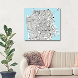 «Карта мечты: Сан-Франциско, сердце Калифорнии» в интерьере современной светлой гостиной над диваном