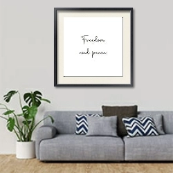 «Freedom and peace» в интерьере гостиной в скандинавском стиле с серым диваном