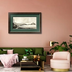 «View of Palermo from Bagheria, Italy» в интерьере современной гостиной с розовой стеной