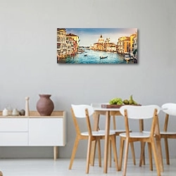 «Италия. Венеция. Гранд-канал и церковь Санта Мария делла Салюте» в интерьере современной светлой кухни-столовой