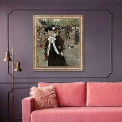 «Élégante sur le Boulevard des Italiens, Paris» в интерьере гостиной с розовым диваном