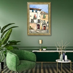 «Старый дом в Сеговии, Испания» в интерьере гостиной в зеленых тонах