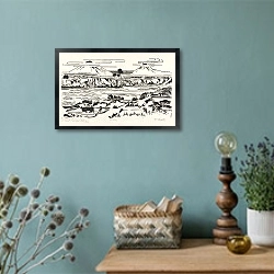 «Ландшап, Мидден-Ява; Мербабо, Мерапи, Элло Ривьер» в интерьере в стиле ретро с бирюзовыми стенами