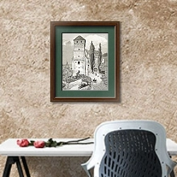 «Nuremberg castle gate. Created by Gerard, published on Le Tour du Monde, Paris, 1864» в интерьере кабинета с песочной стеной над столом