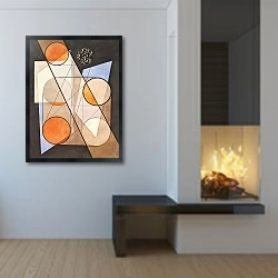 «Композиция с симметричными кругами» в интерьере в стиле минимализм у камина