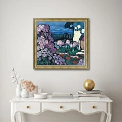 «Stimmung in Fulpmes Stubai» в интерьере зеленой гостиной над диваном