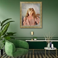 «Portrait of Grand Duchess Olga Alexandrovna 1893 1» в интерьере гостиной в зеленых тонах